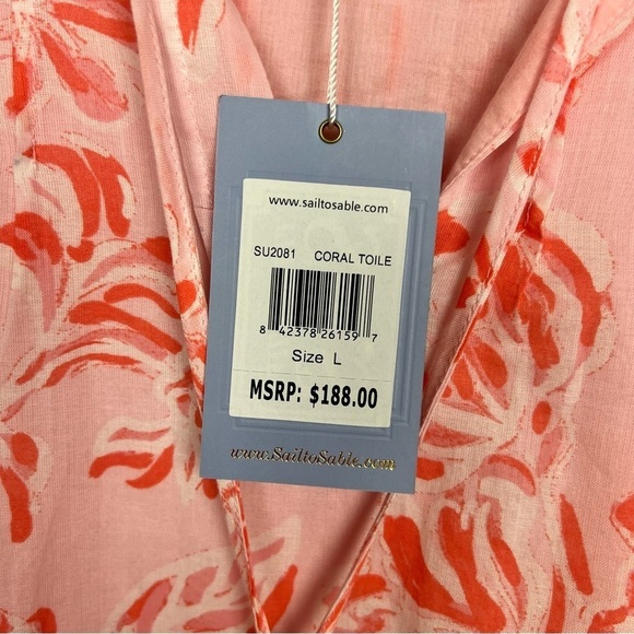 SAIL TO SABLE - CORAL TOILE RUFFLE NECK TOP L - Picture 7 of 8